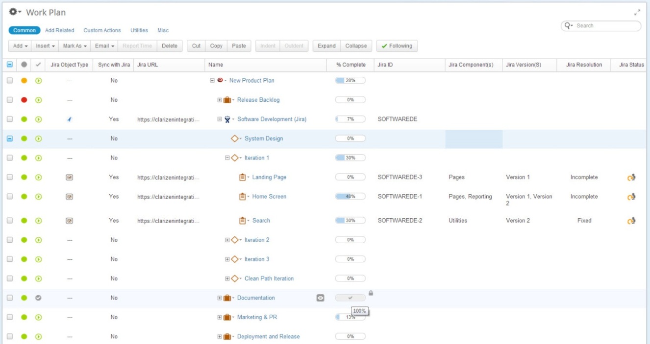 Figure 2: Clarizen Multi-functional WBS Project View