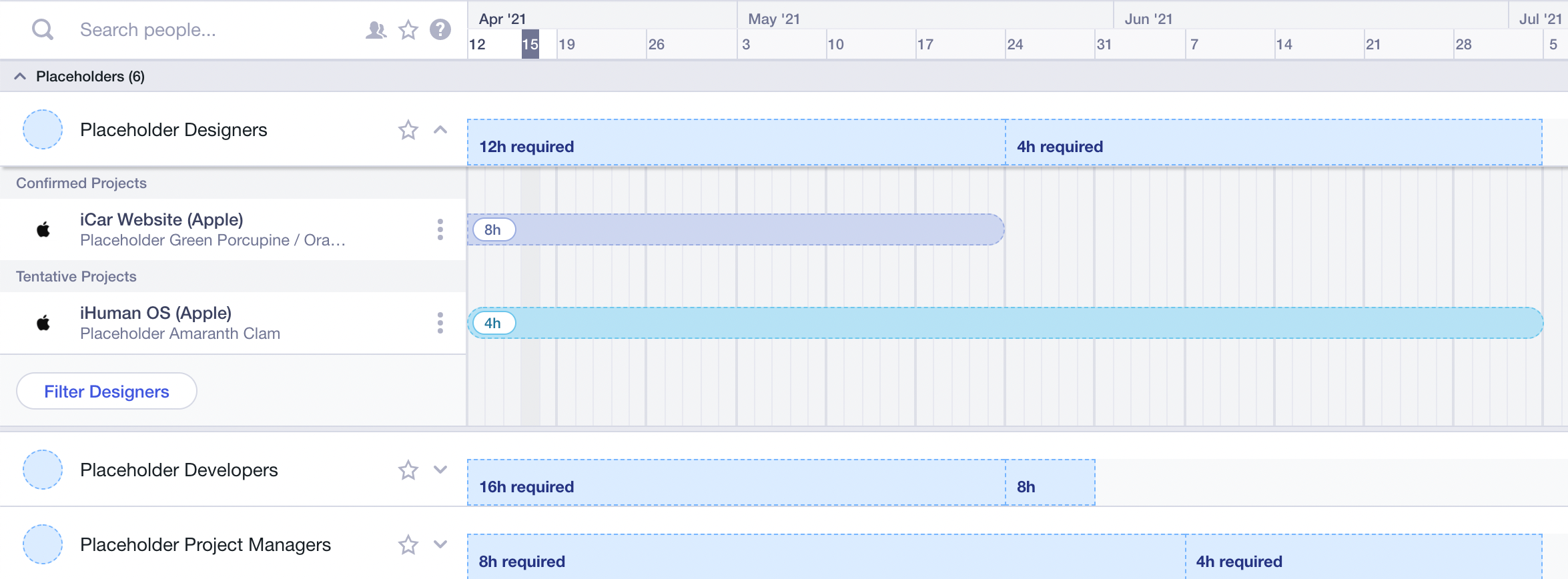 Expanded and collapsed placeholder views