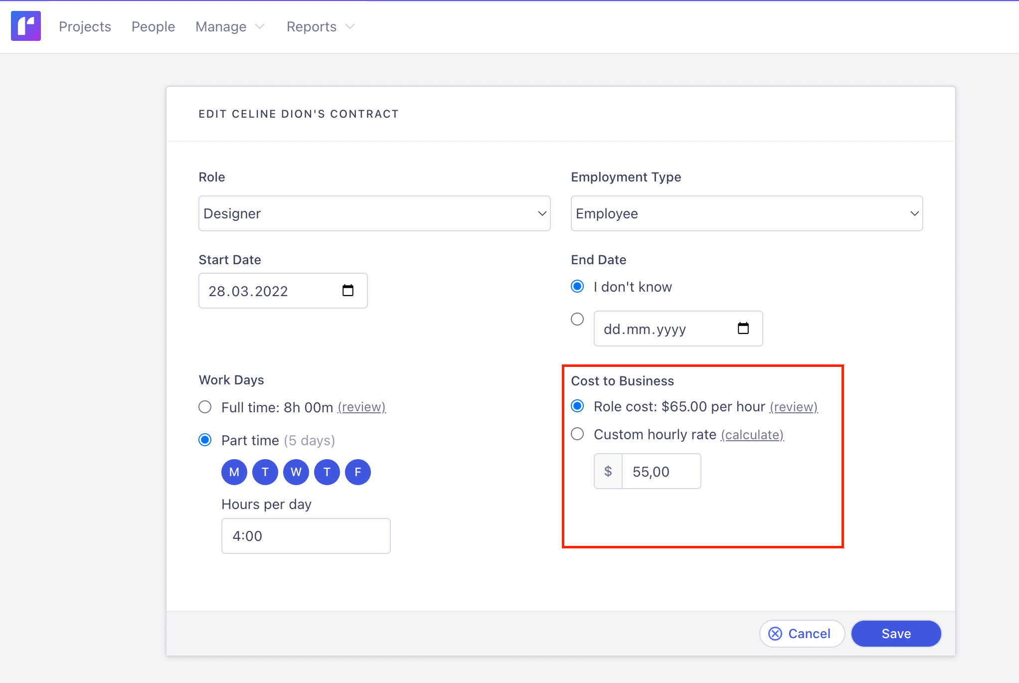project budget role cost
